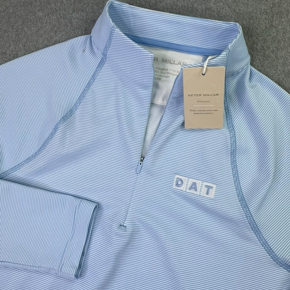 NEW Peter Millar Perth Sugar Stripe Performance 1/4 Zip Pullover Womens M 50 SPF